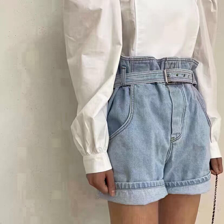 goods in stock! New in early summer! [thousand degree] side breasted high waist washed denim shorts (with belt) 7930# Cl