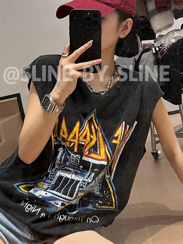 New in early summer! [sline by sline] Korean letter printed vest / sling 81119# zxl