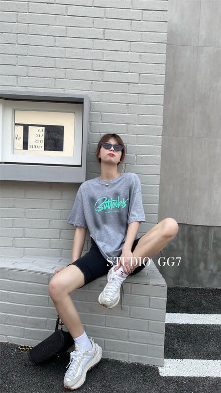 New in early summer! [gg7] Korean loose medium and long style split design letter embroidery short sleeve T-shirt 3331# WPL