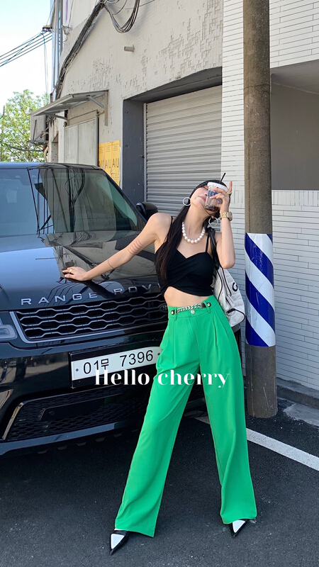 New in early summer! [Hello cherry chelizi] simple, loose and versatile trousers (with detachable waist chain) ff208# WTT
