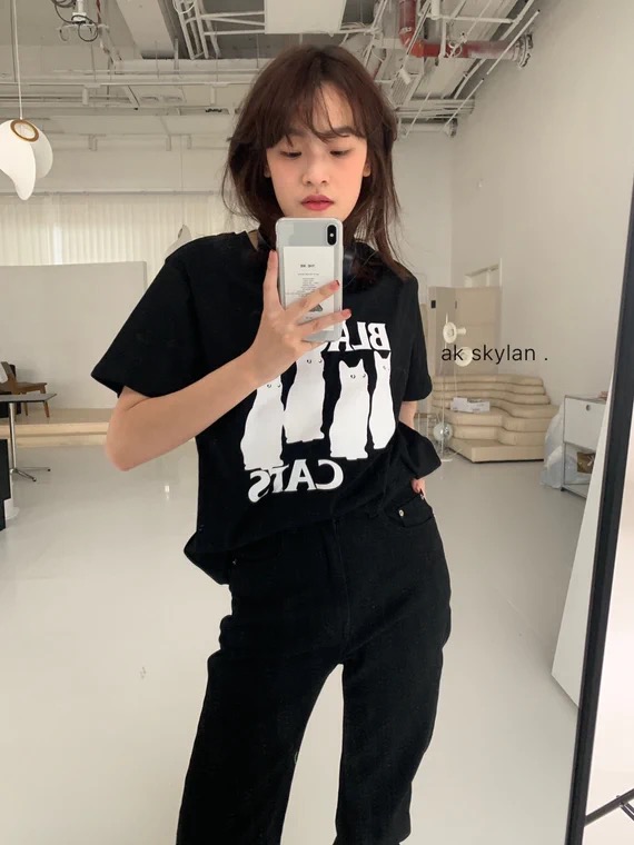 [DL] Korean alphabet kitten printed short sleeve T-shirt 8572# WTT