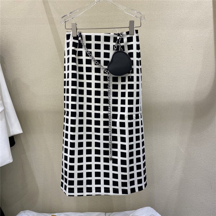 New year in early spring! [HS customized in Korea] Korean high waist Plaid long skirt (with waist bag) 65009# hjy