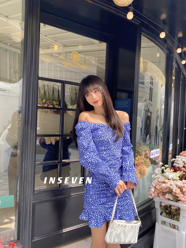 New year in early spring! [inseven] Korean version wave point generous collar bubble sleeve pleated fishtail dress 27076# ozq