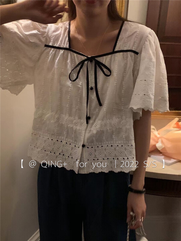 [qingqingjia] simple Crochet embroidery blouse 2075# XYY
