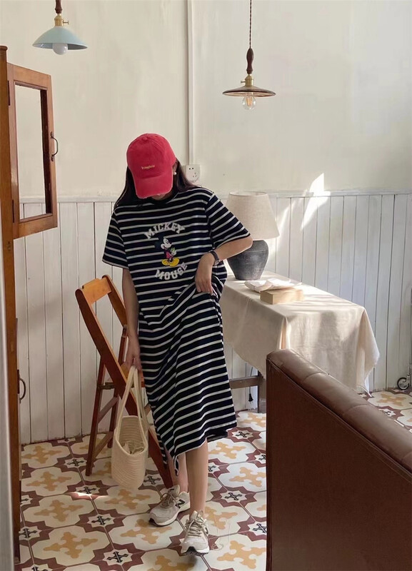 New in early summer! [Fifth] artistic stripe cartoon Printed Dress 1325# LSW