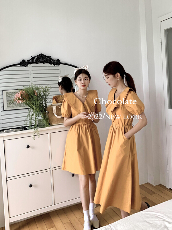 [chocolate] fashion waist lace up solid dress 20042# ll