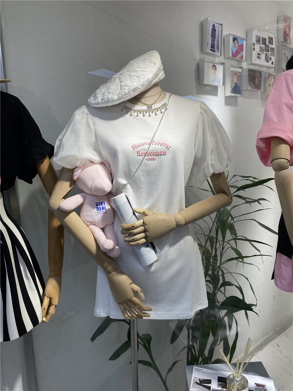 [iris chic] hot drill letter bubble sleeve T-shirt dress (with bag) (dress only) 220135# ozq