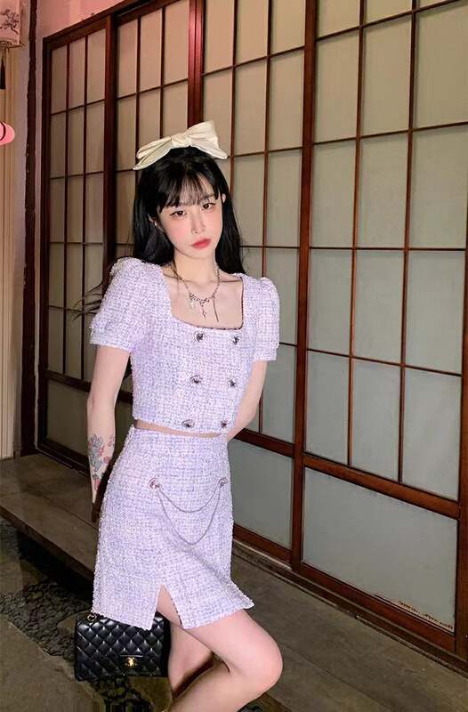 [are studio] small fragrance style square neck top + lady Skirt Set (with removable chain) 81086# WPL