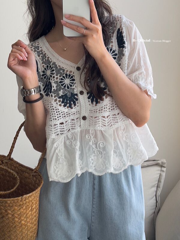 New in early summer! [B plus] three dimensional Crochet Knit blouse 22-9181-2# HBx