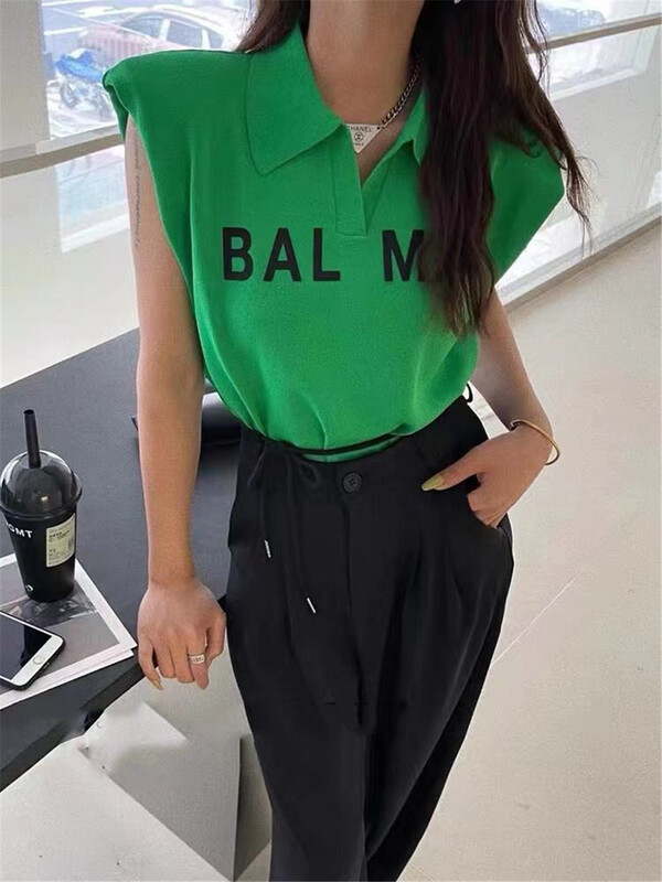 [if shop] Korean Polo neck letter sleeveless vest / sling 06646# CLS