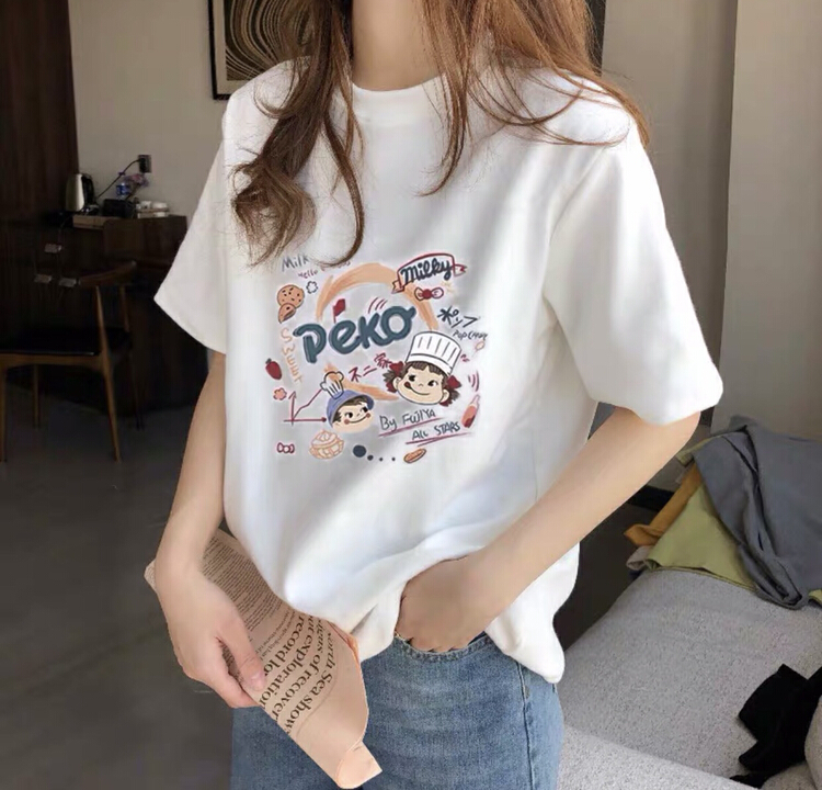 [Ziyi family] simple Japanese versatile cartoon short sleeve T-shirt 0191\wtt