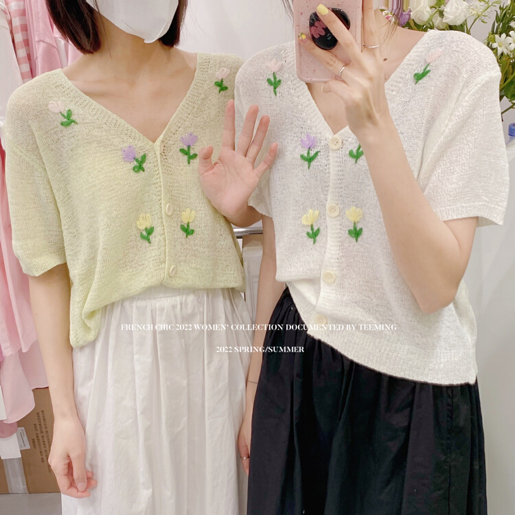 [teem ing] fashion French gentle embroidered blouse 22t280# hjy