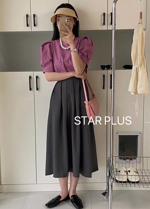 [star plus] Korean versatile elastic waist pleated skirt 8571# LSW