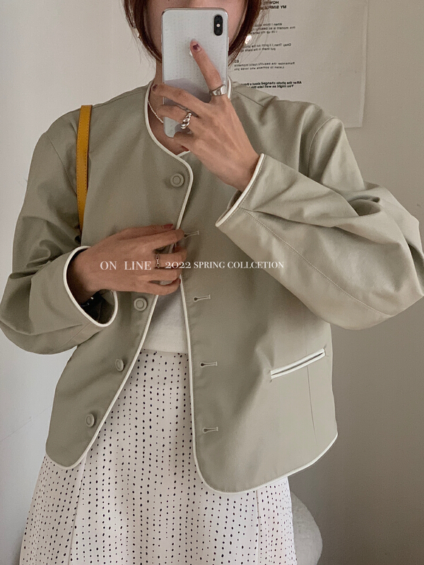 New year in early spring! [on line] single breasted round neck contrast jacket 7081# jhy