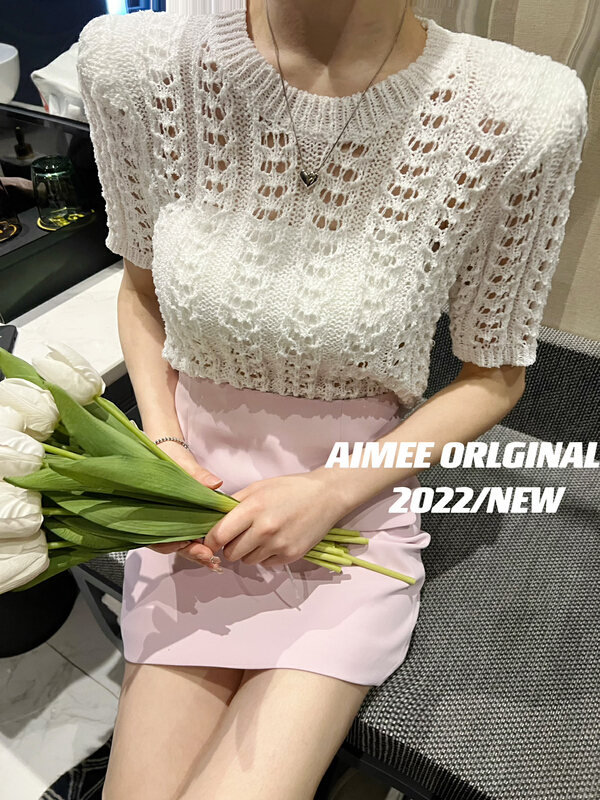 [section of me] Korean hollow out design short sleeved sweater 1102-1# ozq