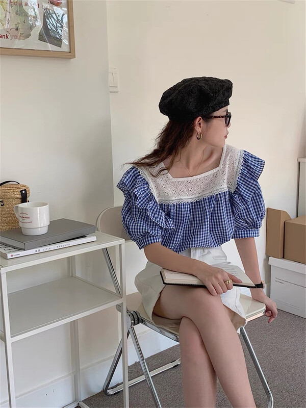 New in early summer! [Naikan Nik] Korean style checkered versatile blouse 9601# lwy
