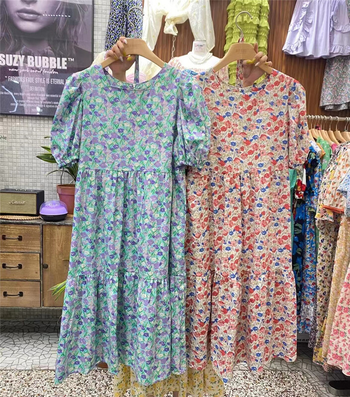 [suzybubble] elegant floral bubble sleeve dress ys5-802# WPL