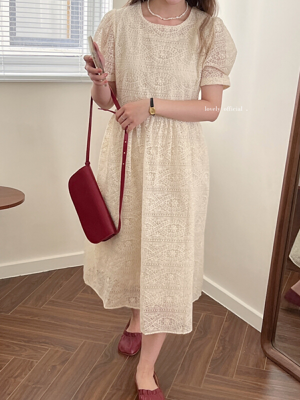 New in early summer! 【 love 】 temperament bubble sleeve vintage dress s1283# HBx