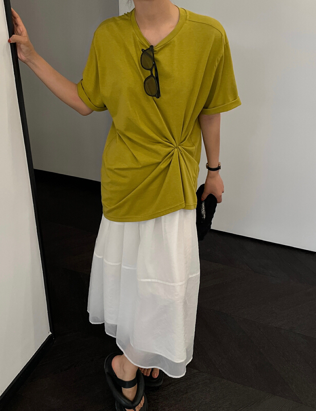 [Hello September] simple solid color loose oversize short sleeve T-shirt m2403# CLS
