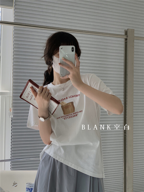 New in early summer! [blank] simple casual print short sleeve T-shirt 522228# WPL