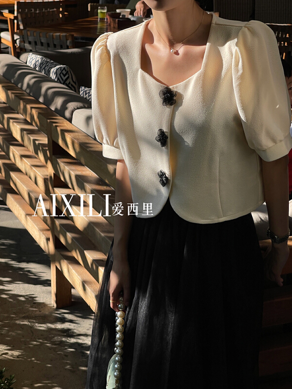 New in early summer! [aixili aisili] small fragrance breasted solid color small shirt 6132# WPL
