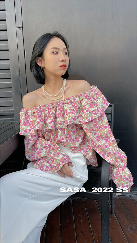 goods in stock! [Sasa] French elegant floral one shoulder blouse 687# ll