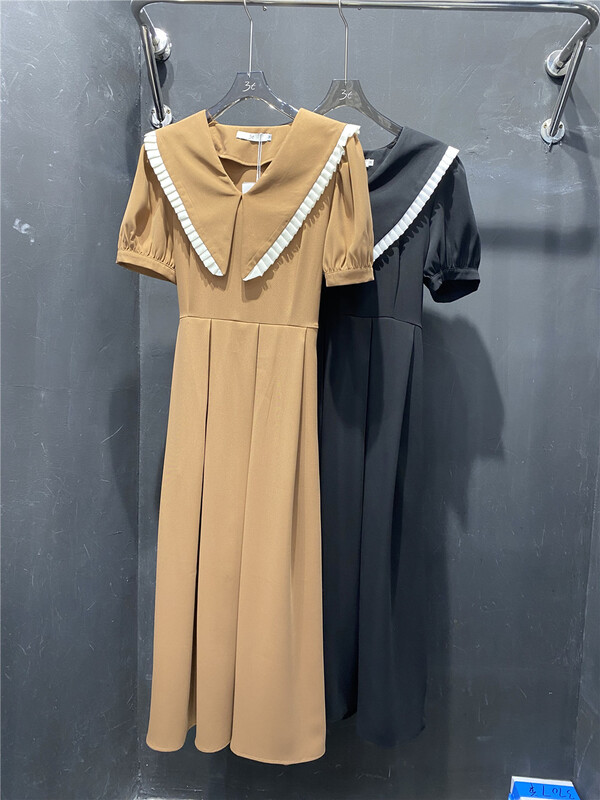 [3T] color blocking and pleating light mature dress 6261# WPL