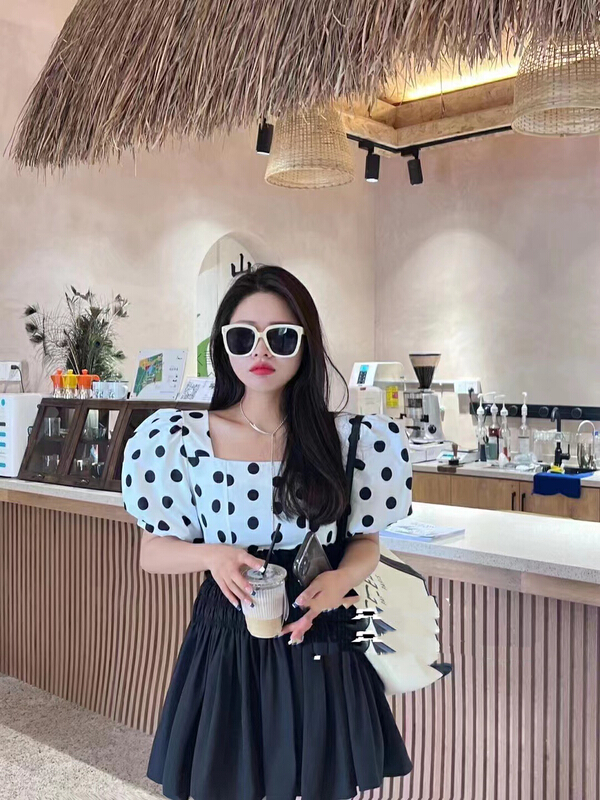 [mi ni] wave point versatile blouse + simple solid color skirt set 1090# PCZ