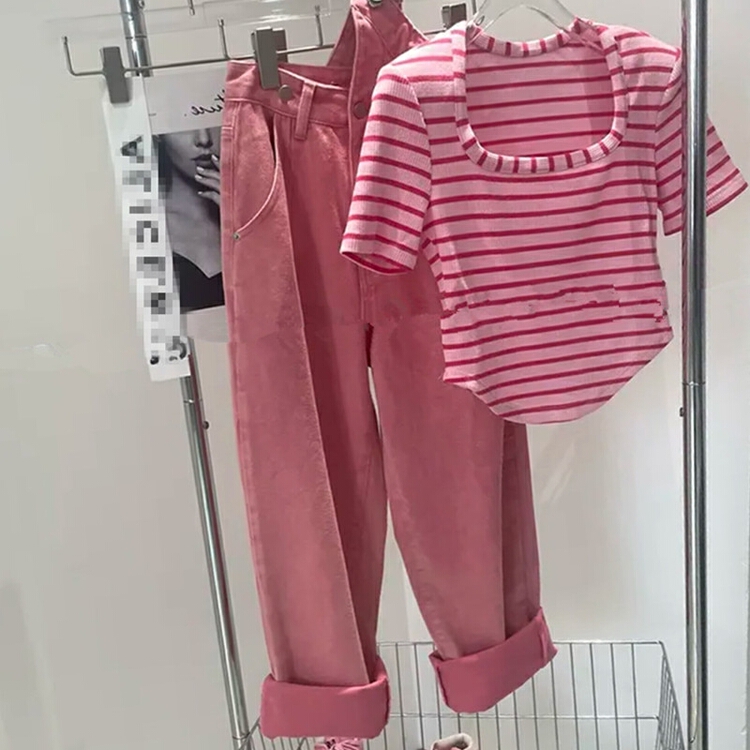 New in early summer! [pan] striped Spice Girl square neck blouse 00342# PCZ