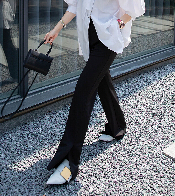 [myallin] Korean style slit slim trousers 8026# ozq