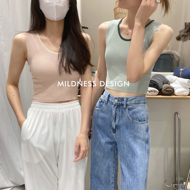 [mildness] curved bead contrast knitted vest / suspender 7314# zjy