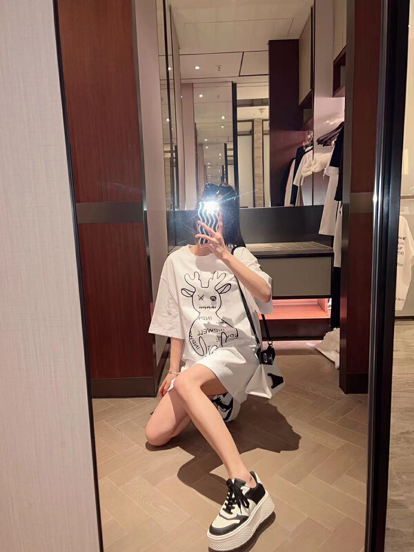 [Nancy] printed deer letter round neck loose short sleeve T-shirt bs8969# WPL