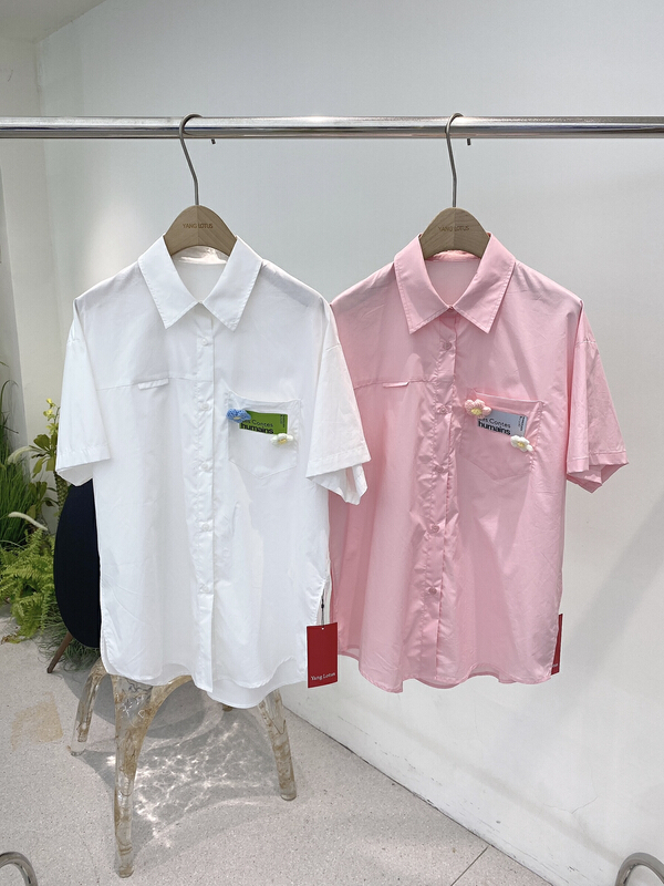 [Yang lotus] Korean funny flower label loose shirt s12210202# ozq