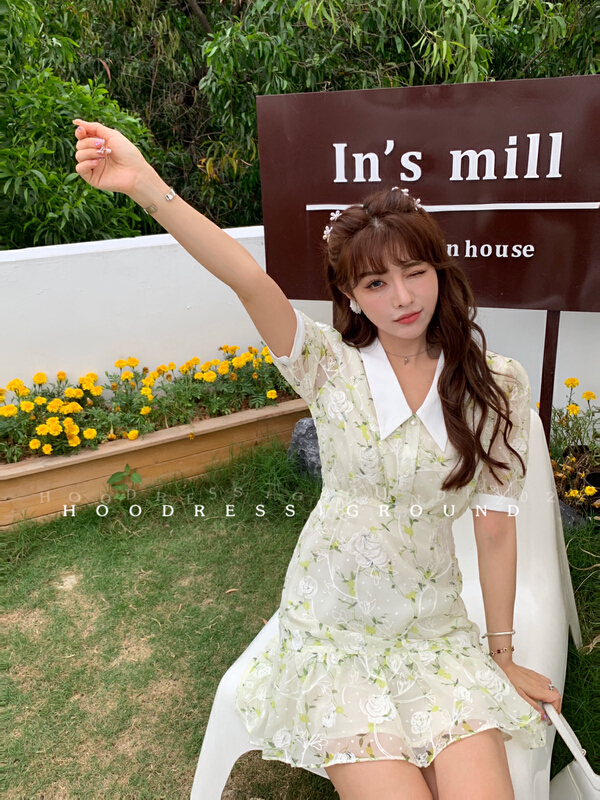 [huohuohuo huodres] lady Style Embroidered Flower exquisite waist closing dress j22050# ozq