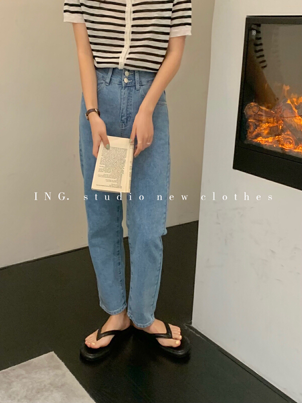 [ing] design sense personality versatile high waist slim loose wide leg jeans 8009# ZSY