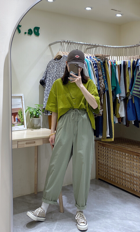 [da. 7] button design lace up casual pants 8911# LSL