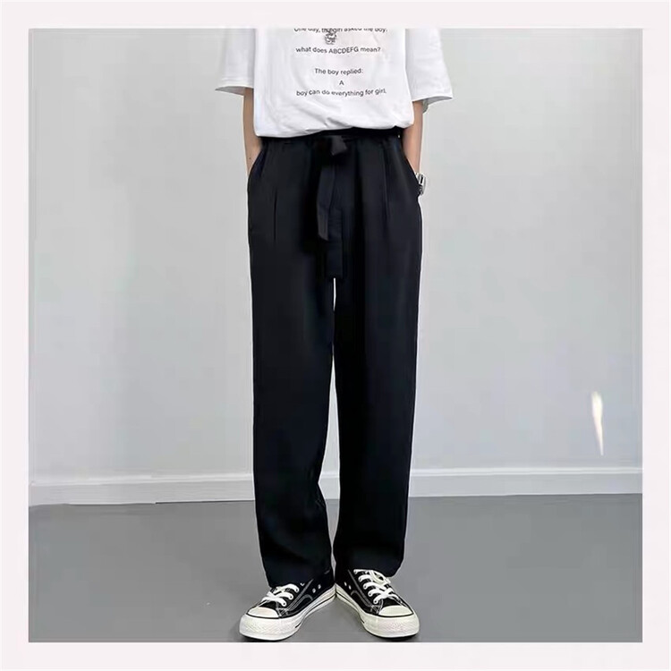 [young] comfortable and versatile simple elastic waist casual pants (with belt) 1011# ZZL