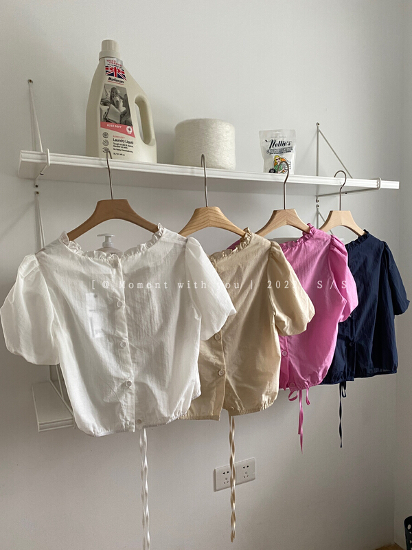 [moment with you] Ruffle sleeve drawstring versatile fashion shirt t0688-j# LSW