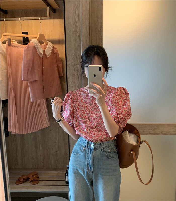 [Lina] floral short sleeve pullover shirt 8937# zxx