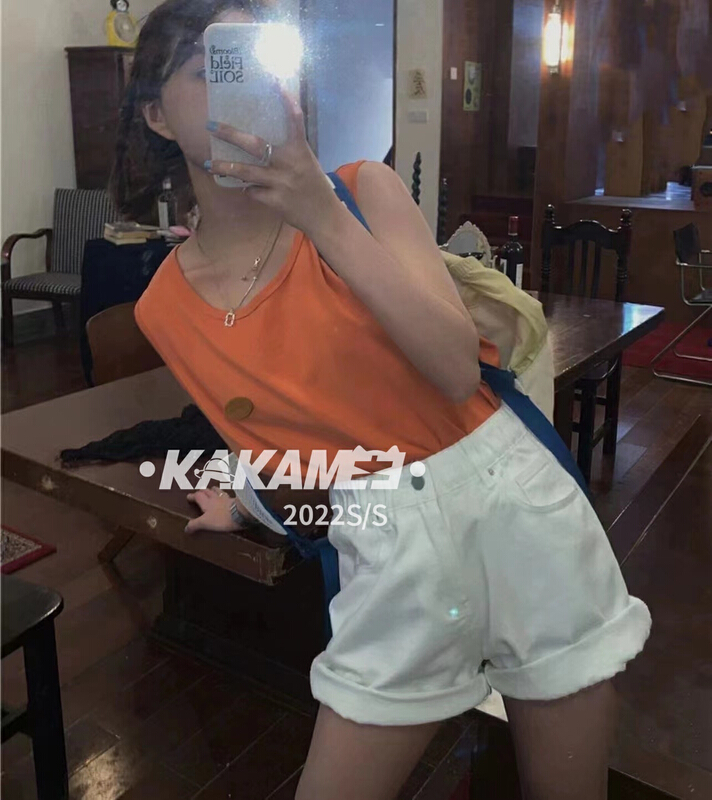 [kakamee] Korean high waist super versatile A-shaped slim denim shorts s1506# LSL