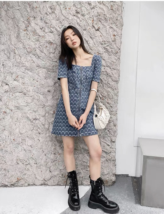 【KIKI STUDIO】小個子顯瘦修身牛仔連衣裙  5895#  HJY