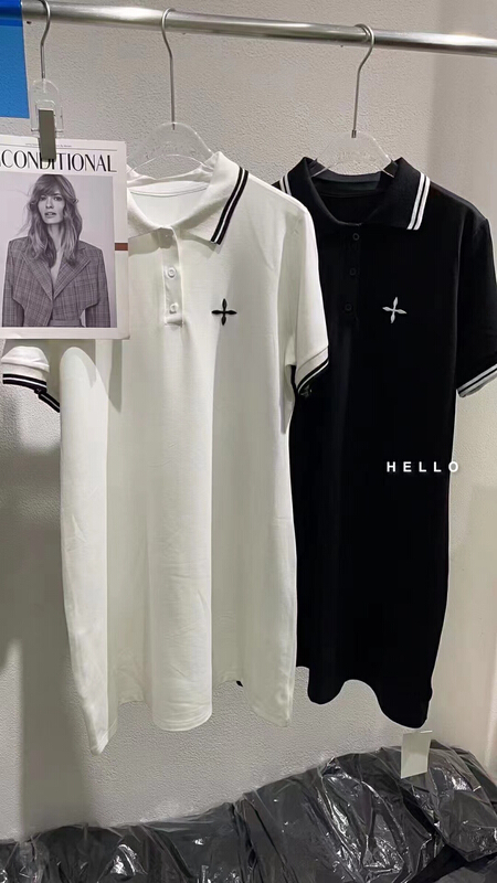 [Hello] Korean polo collar cross embroidered loose dress 9792# XYY