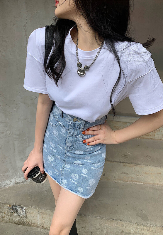 New in early summer! [lucky. Bibi] simple solid color versatile fashion short sleeve T-shirt 901# cqw