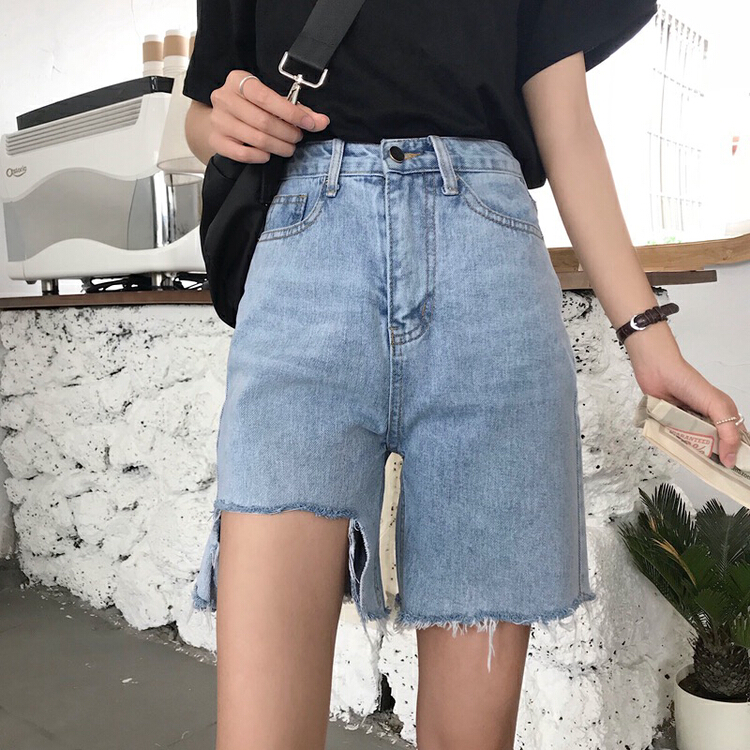 New in early summer! [ten. Ten] Korean style retro irregular high waist thin denim shorts 6939# WPL