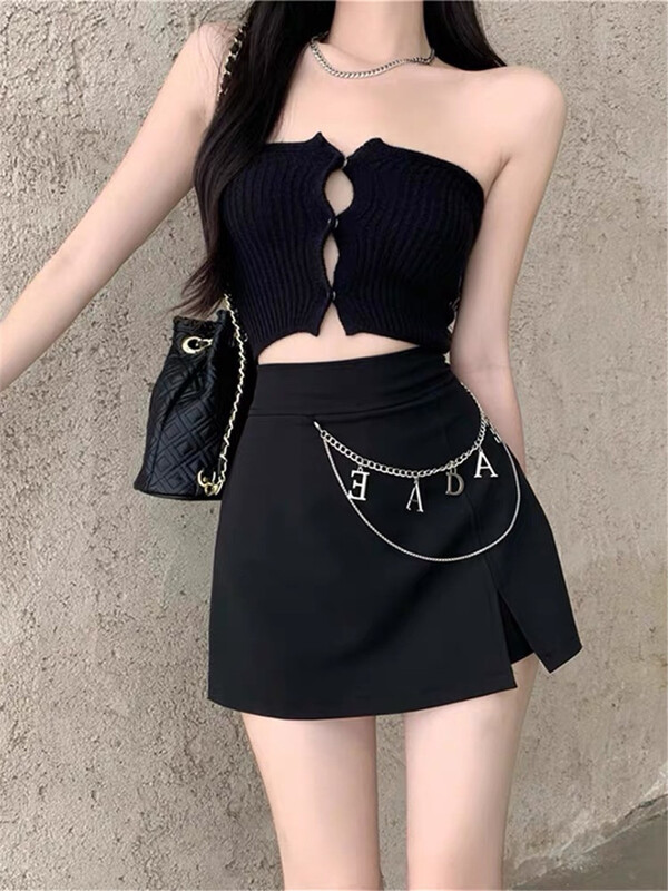 [Linna] Korean versatile Spice Girls Fashion skirt pants (with chain) 7031# zxx