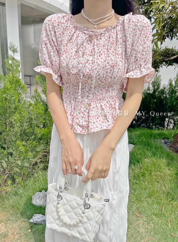 New in early summer! [m.yqueen] small fresh broken flower versatile shirt ys1-8807# Cl