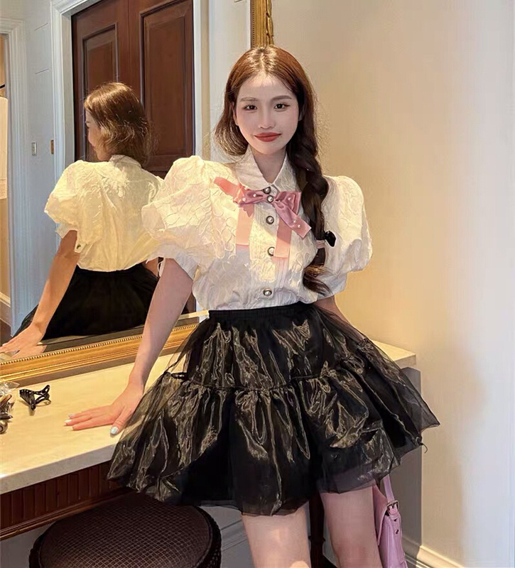 New in early summer! [Danling] Vintage French bow jacquard shirt (with detachable bow) 1011# PCZ