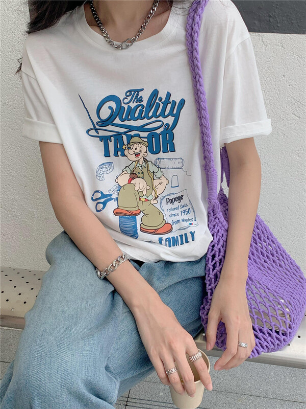 [Chennai] cartoon Popeye print round neck short sleeve T-shirt 122c158# zxx