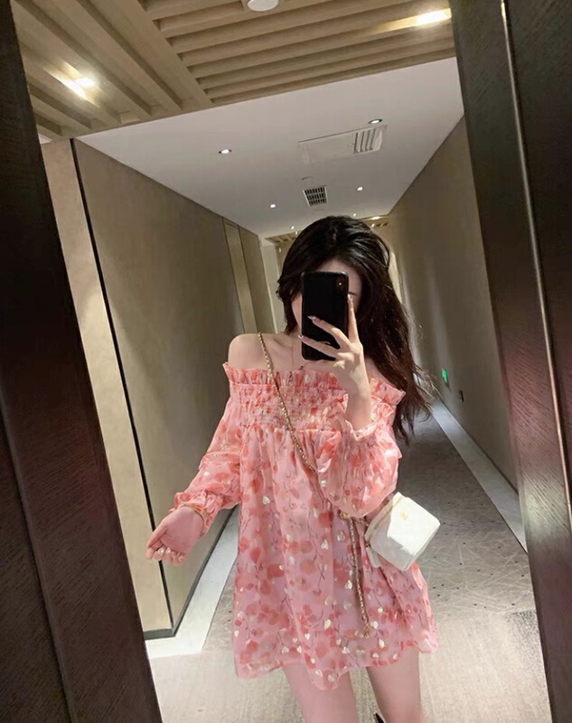 [goblin] French style one shoulder floral dress 22159# PCZ