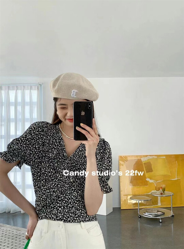 [candy] Korean pleated lotus leaf collar floral shirt 3181# zjy